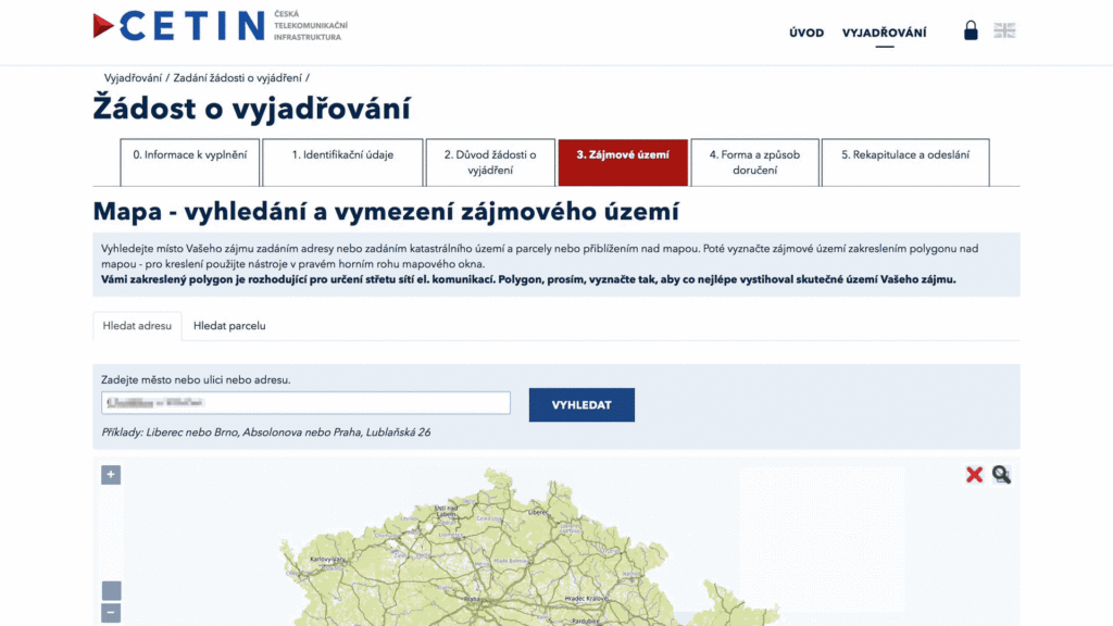 Obrazovka webu společnosti Cetin