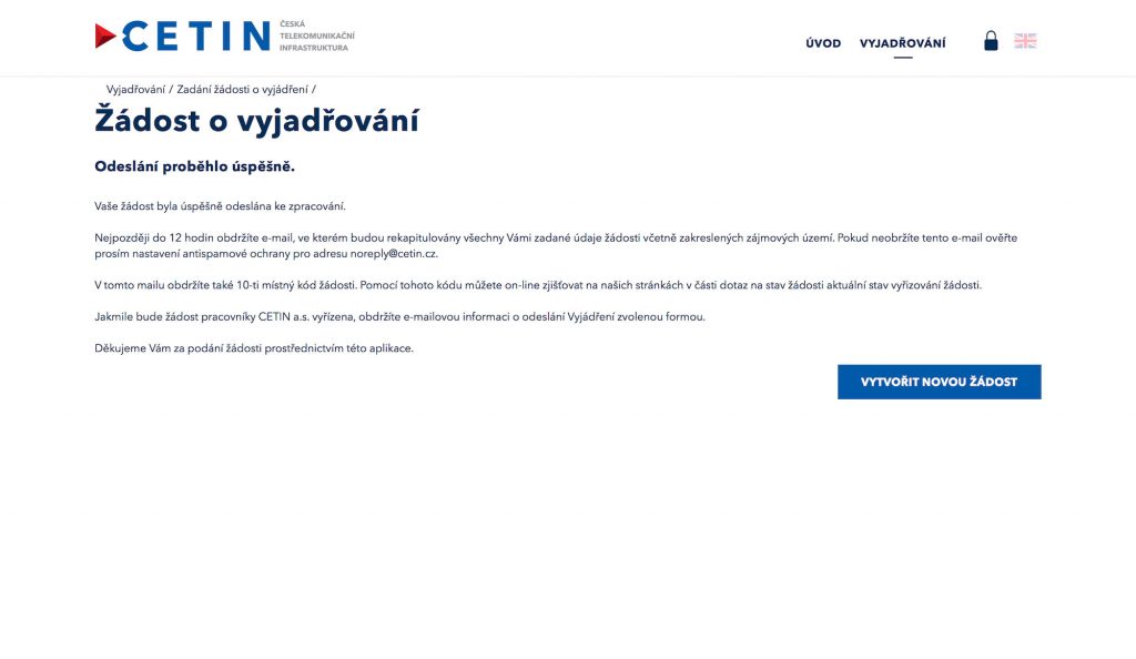 Obrazovka webu společnosti Cetin